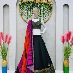 BLACK RAINBOW THREAD WORK FESTIVAL WEAR LEHENGA CHOLI
