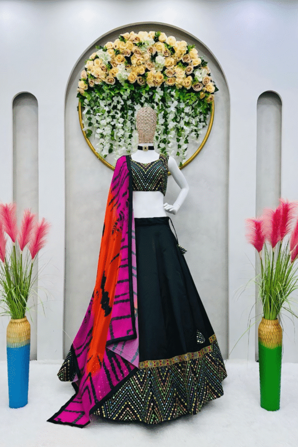 BLACK RAINBOW THREAD WORK FESTIVAL WEAR LEHENGA CHOLI