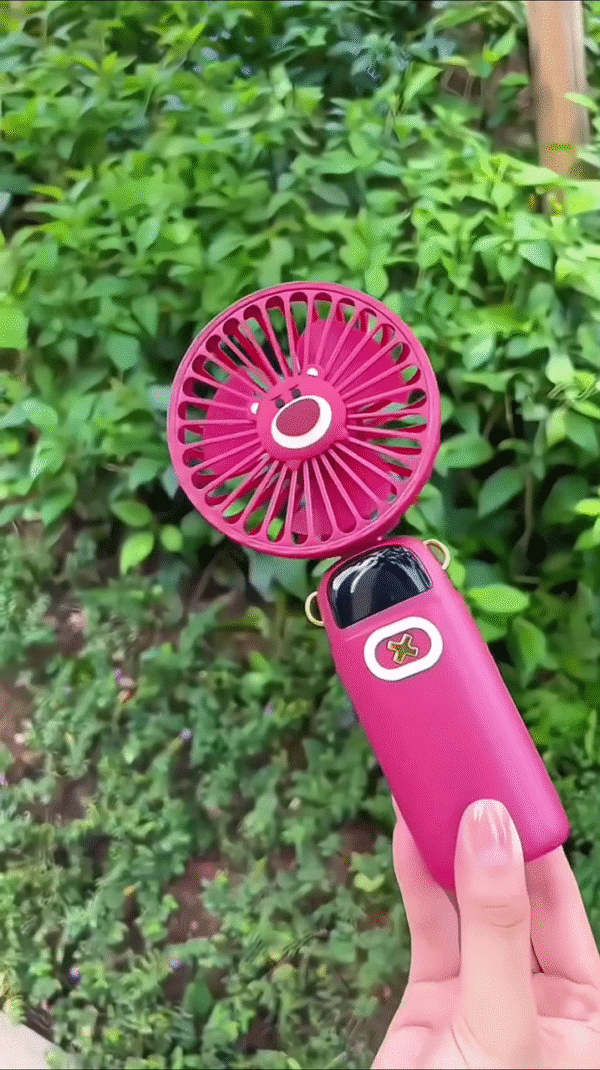 Cute Bear-Themed Rechargeable Mini Handheld Fan with Digital Display – Portable USB Fan with Powerful Airflow, Multiple Speed Settings, and...