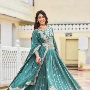EMBROIDERED THREAD WORK SEMI-STITCHED LEHENGA & UNSTITCHED BLOUSE WITH DUPATTA