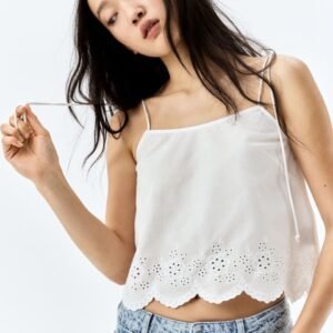 H&M Women Embroidered Cotton Tie-Strap Top