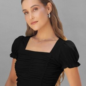 LONDON BELLY Square Neck Puff Sleeves Crop Top