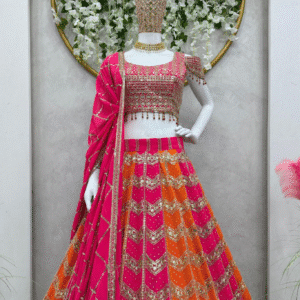 MULTI COLOR FAUX GEORGETTE DESIGNER WEDDING WEAR LEHENGA SET