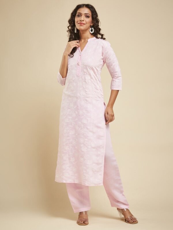 Cream Threadwork Georgette Readymade Sharara Suit - Image 8