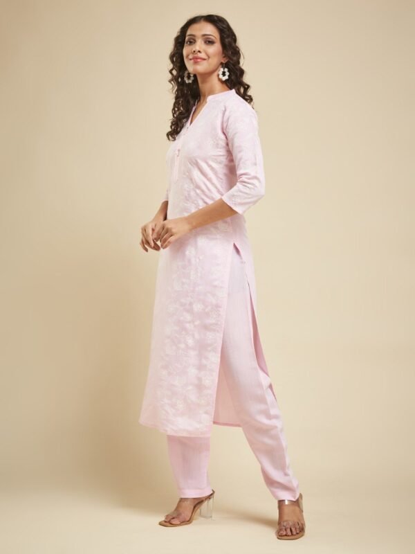 Cream Threadwork Georgette Readymade Sharara Suit - Image 7