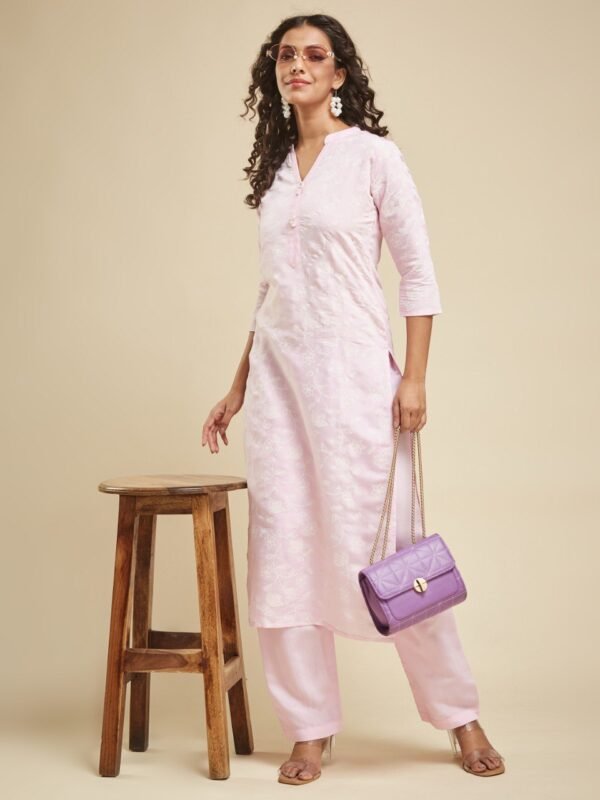 Cream Threadwork Georgette Readymade Sharara Suit - Image 6
