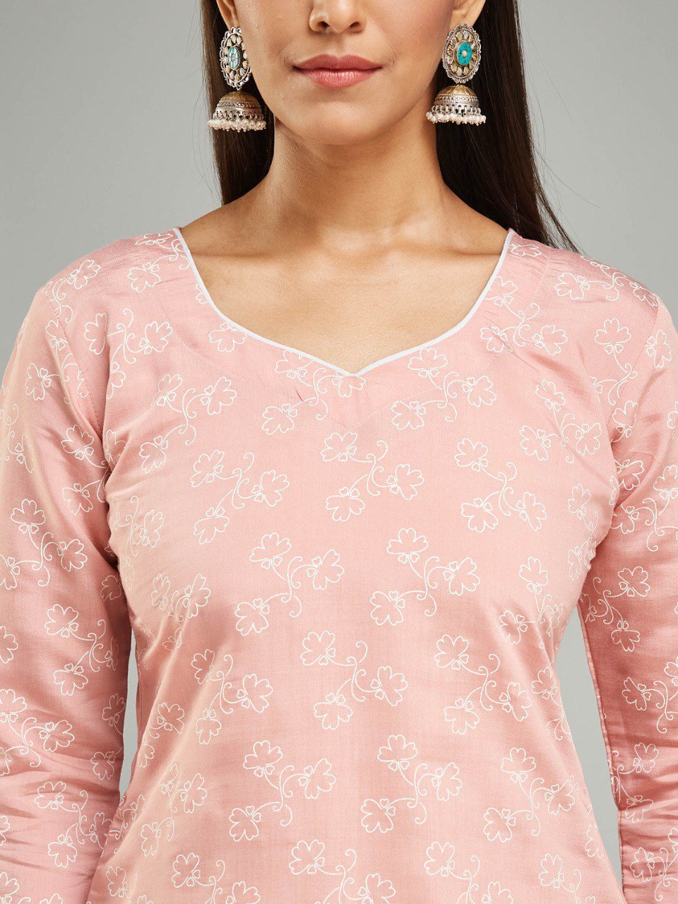 Grey Printed Semi Crepe Readymade Salwar Suit - Image 5