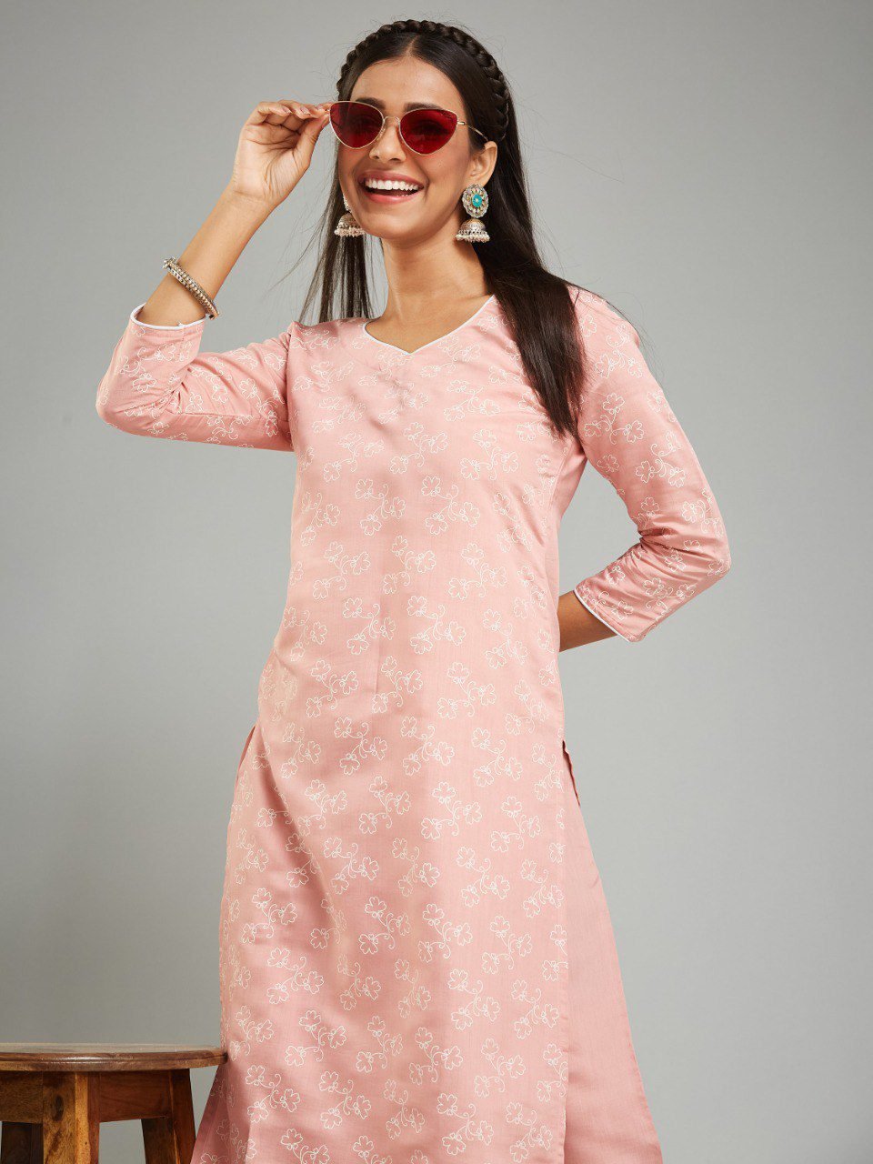 Grey Printed Semi Crepe Readymade Salwar Suit