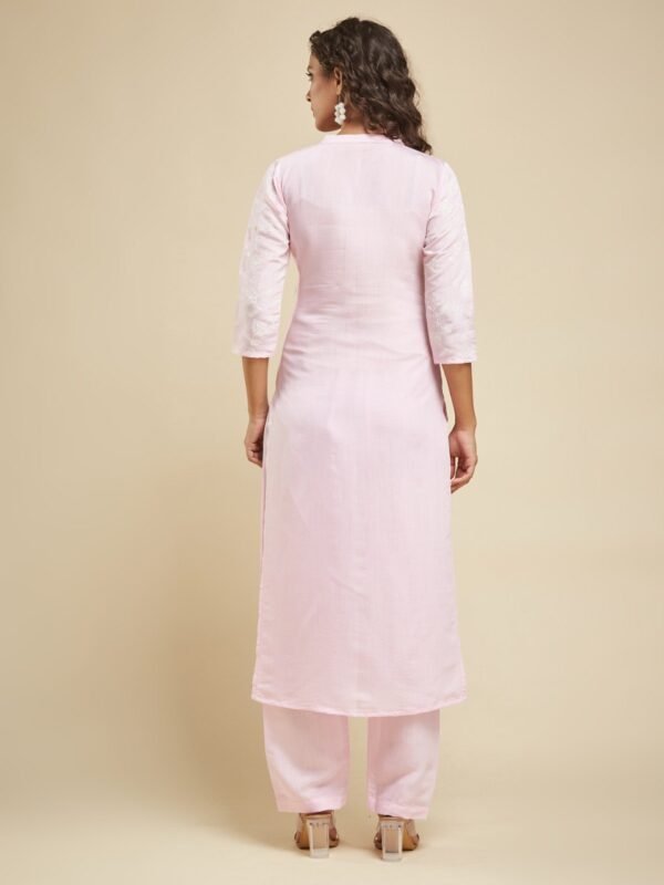 Cream Threadwork Georgette Readymade Sharara Suit - Image 2