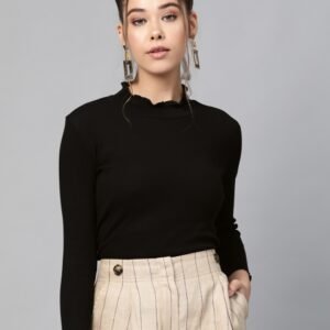 SASSAFRAS Black High Neck Cropped Top