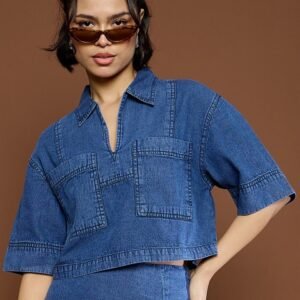 SASSAFRAS Cotton Denim Boxy Crop Top