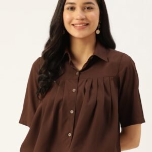 Slenor Shirt Collar Short Sleeves Crop Shirt Style Top