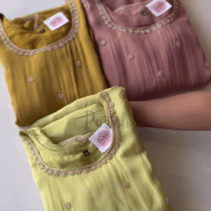 Soft Cotton and Silk Blend Straight Kurti Collection Featuring Intricate Embroidery, Delicate Floral and Paisley Prints, and Subtle Lace Detailing...