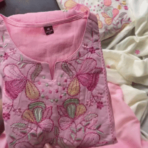 Soft Cotton Kurti Set – Multicolor Floral Embroidery with Delicate Mirror Work for Effortless Ethnic Elegance