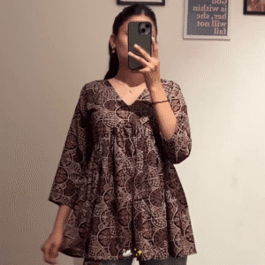 Stylish Printed Empire Waist A-Line Cotton Tops In Multi Design – Boho Ethnic and Tropical Designs with Flared Hem & 3/4 Sleeves, Perfect for...