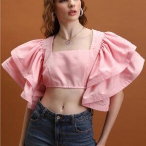 Tokyo Talkies Flutter Sleeve Square Neck Regular Crop Top