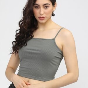 Tokyo Talkies Grey Self-Striped Knitted Crop Top