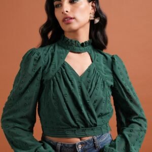 Tokyo Talkies Puff Sleeve Wrap Crop Top