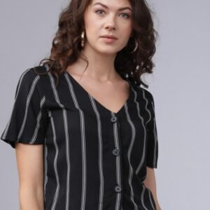 Tokyo Talkies Women Black & White Striped Top