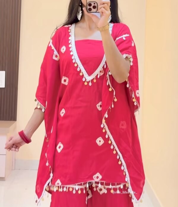 Stylish Red Kaftan Style Co-Ord Set for Women – Oversized Fit – Only ₹99 - Image 2