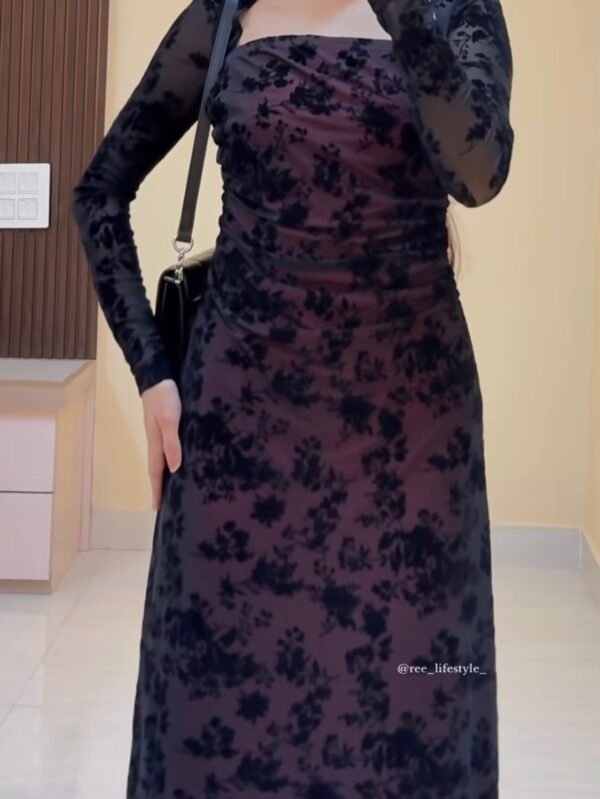 Affordable Black Floral Bodycon Maxi Dress for Women | Party & Evening Wear - Image 3