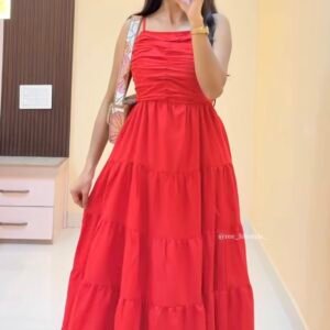 Elegant Red Ruched V-Neck Maxi Dress for Women | Party & Reception Outfit