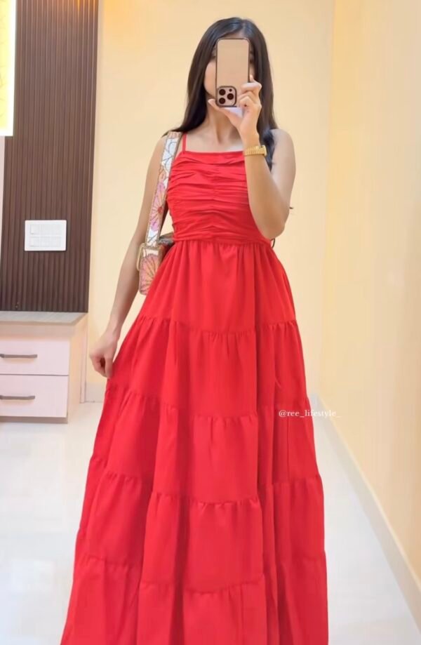 Elegant Red Ruched V-Neck Maxi Dress for Women | Party & Reception Outfit