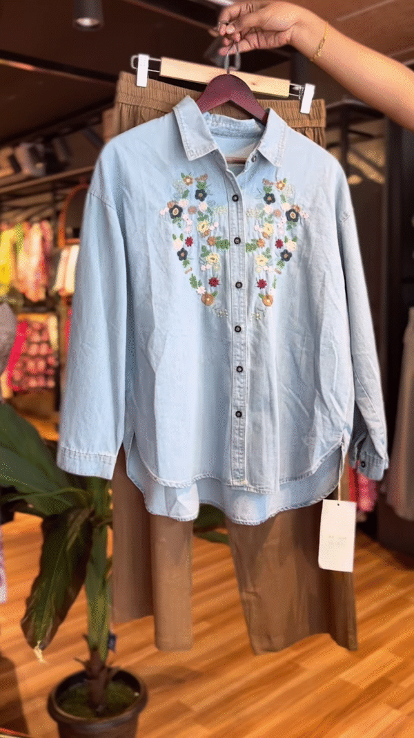 Denim Meadow: Embroidered Daydream Set