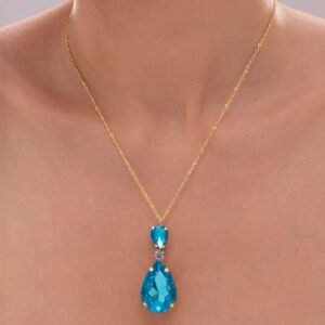 Nehaff Anti-Tarnish Aquamarine Drop Crystal Pendant Necklace