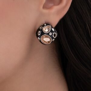 Nehaff Anti-Tarnish Black Enamel Mixed Stones Studded Tops