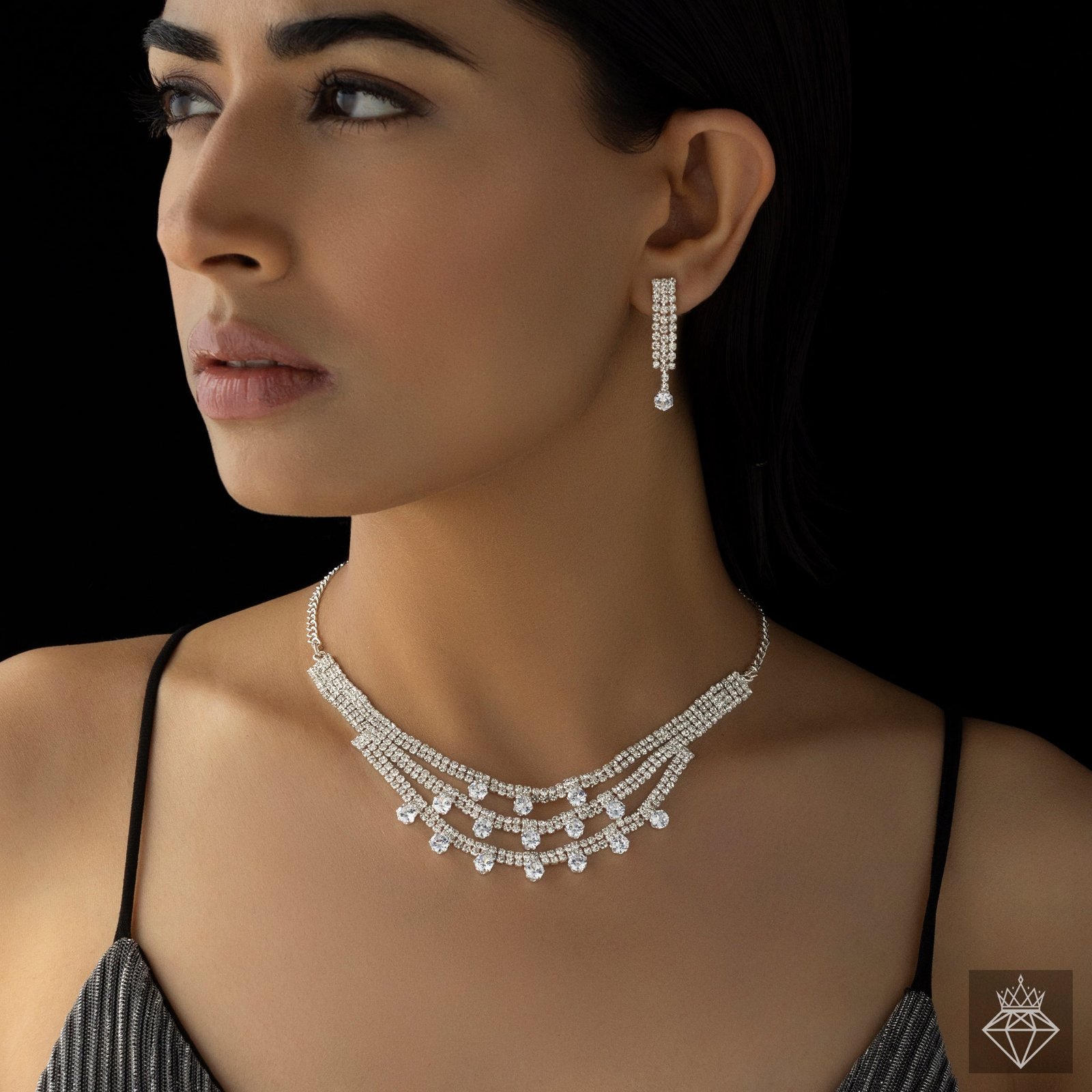 Nehaff Anti-Tarnish Crystal Necklace Set With Earrings