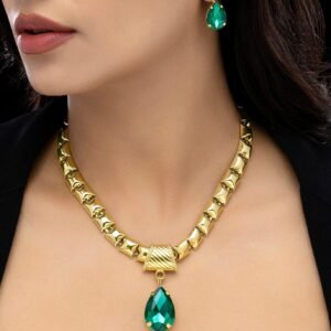 Nehaff Anti-Tarnish Emerald Crystal Necklace Set With Earrings