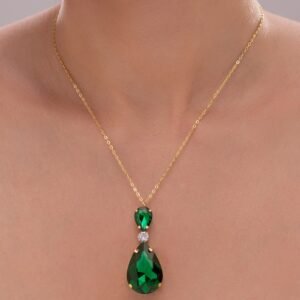 Nehaff Anti-Tarnish Emerald Green Drop Crystal Pendant Necklace