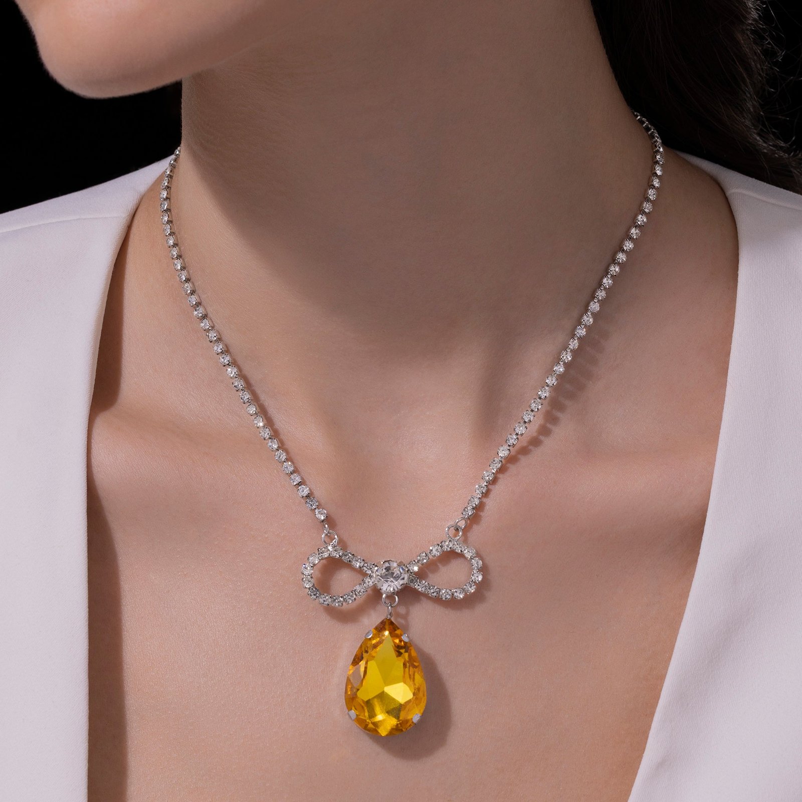 Nehaff Anti-Tarnish Infinity Bow & Oversized Drop Pendant Necklace