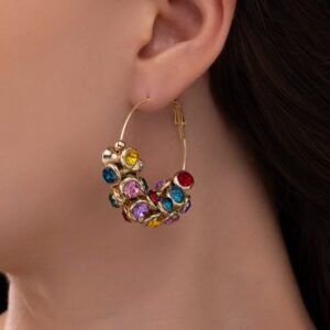 Nehaff Anti-Tarnish Multi-Color CCB Studded Hoops