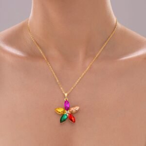 Nehaff Anti-Tarnish Multicolor Crystal Flower Pendant Necklace