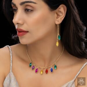 Nehaff Anti-Tarnish Multicoloured Crystal Necklace Set With Earrings