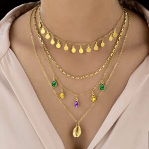 Nehaff Anti-Tarnish Multilayered Crystal Charms Gold Plated Necklace
