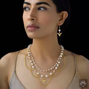 Nehaff Anti-Tarnish Pearls & Bird Necklace Set With Earrings