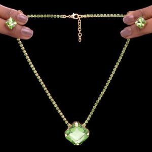 Nehaff Anti-Tarnish Rhinestone Chain Pendant Necklace Set With Earrings