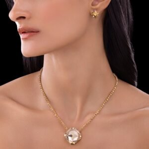Nehaff Anti-Tarnish Rhinestone Chain Pendant Necklace Set With Earrings