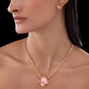 Nehaff Anti-Tarnish Rhinestone Chain Pendant Necklace Set With Earrings
