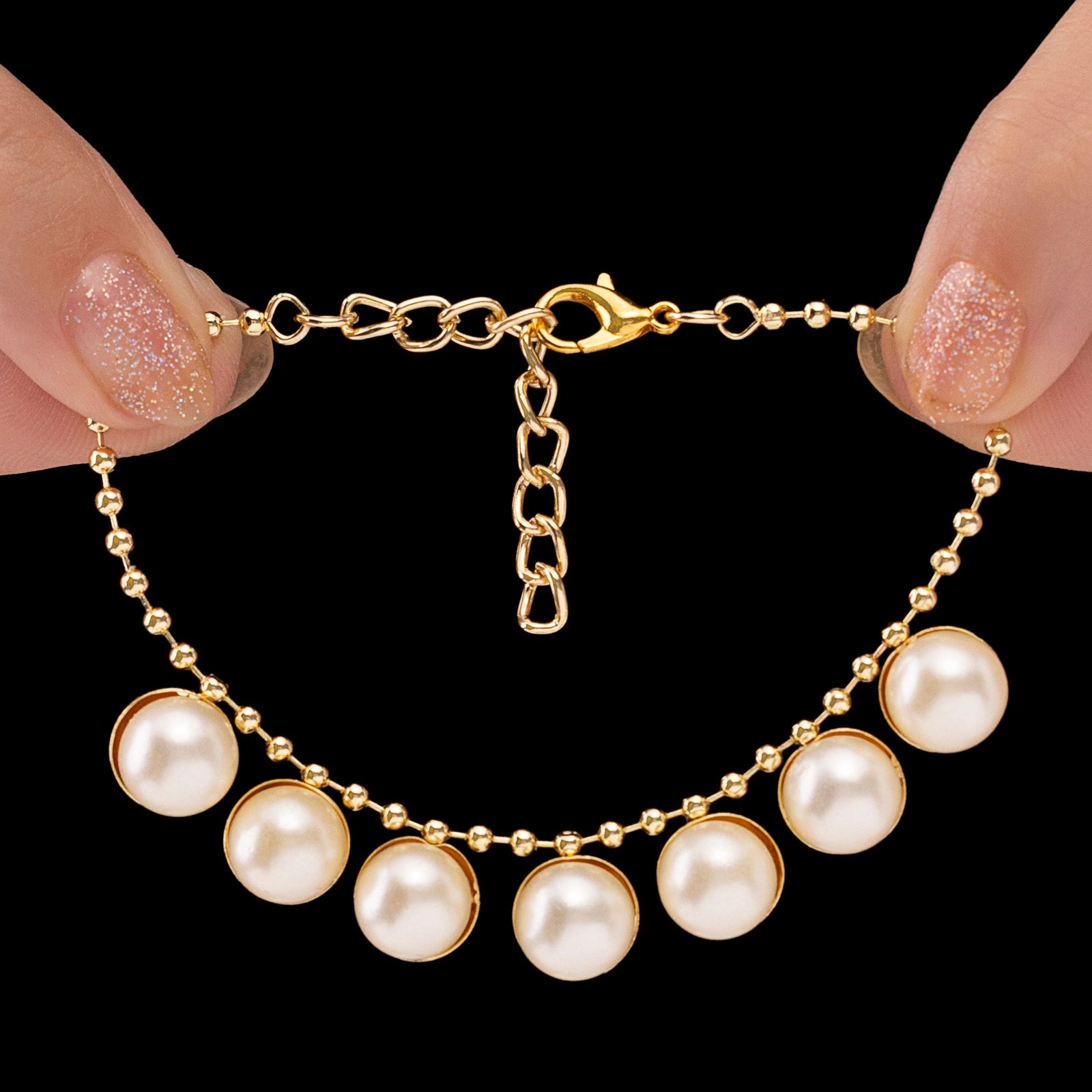 Nehaff Anti-Tarnish Studded Pearl Chain Bracelet