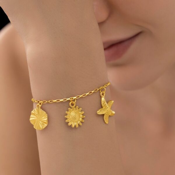Nehaff Anti-Tarnish Sunflower & Starfish Charm Bracelet (Adjustable Size)